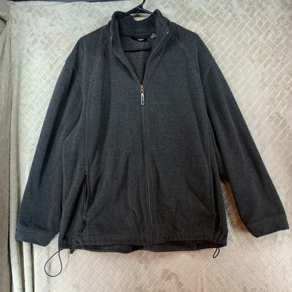 Ashford Sport Fleece Sweatshirt Mens XL Dark Gray Full Zip Mock Neck Stained